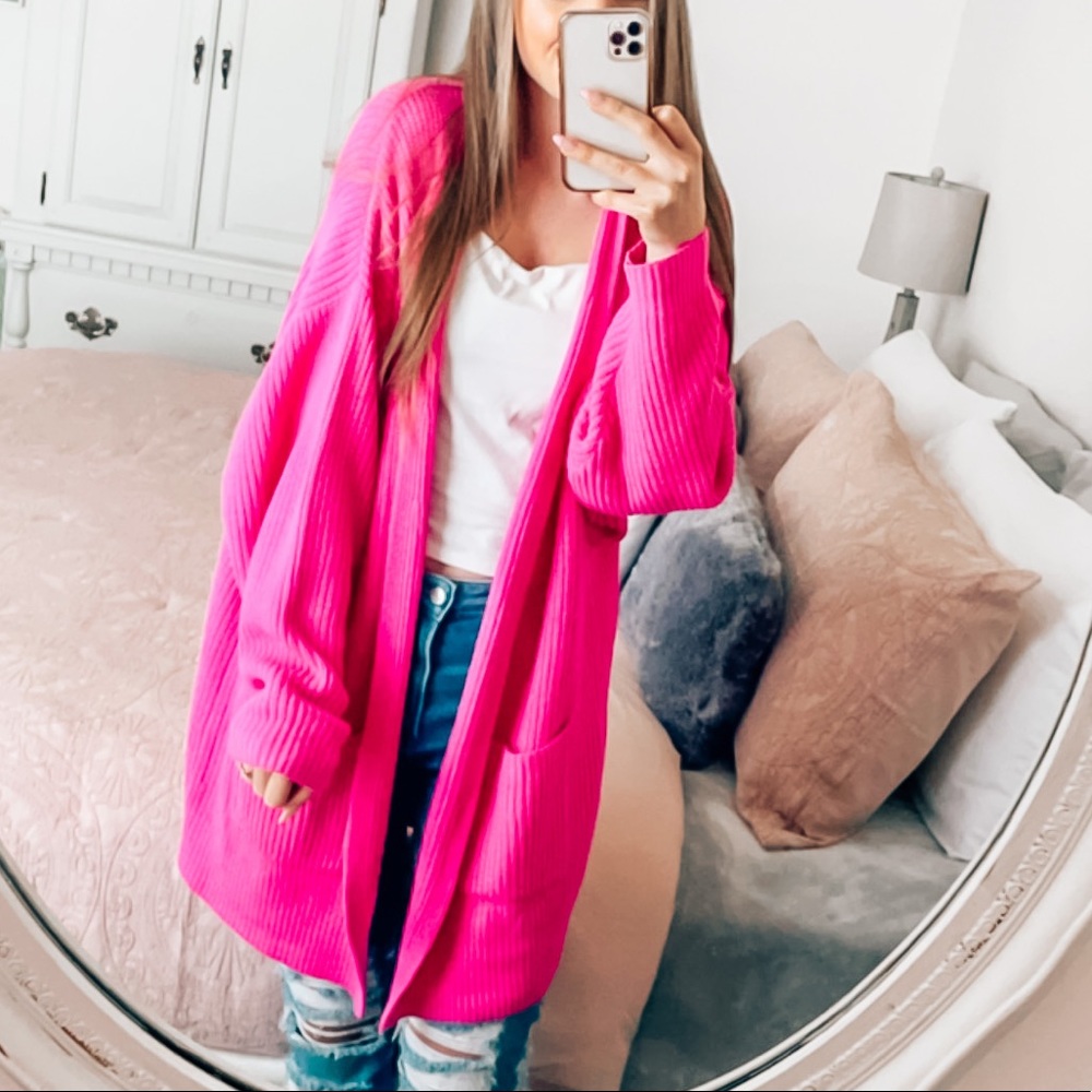 Magenta Pink Express Long Cardigan Sweater
